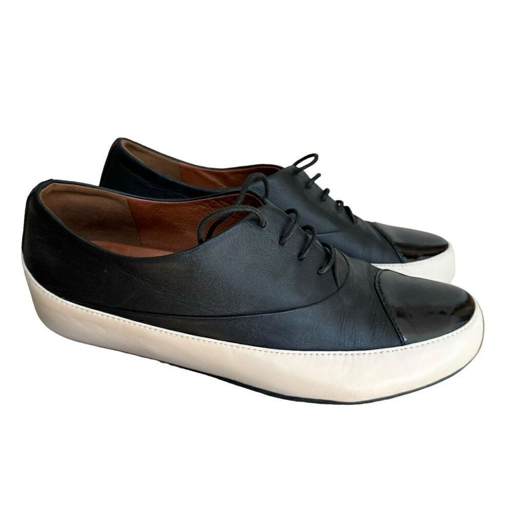 FitFlop Due Lace Up Platform Oxford Womens Black Casual Comfort Shoe size 41/9US